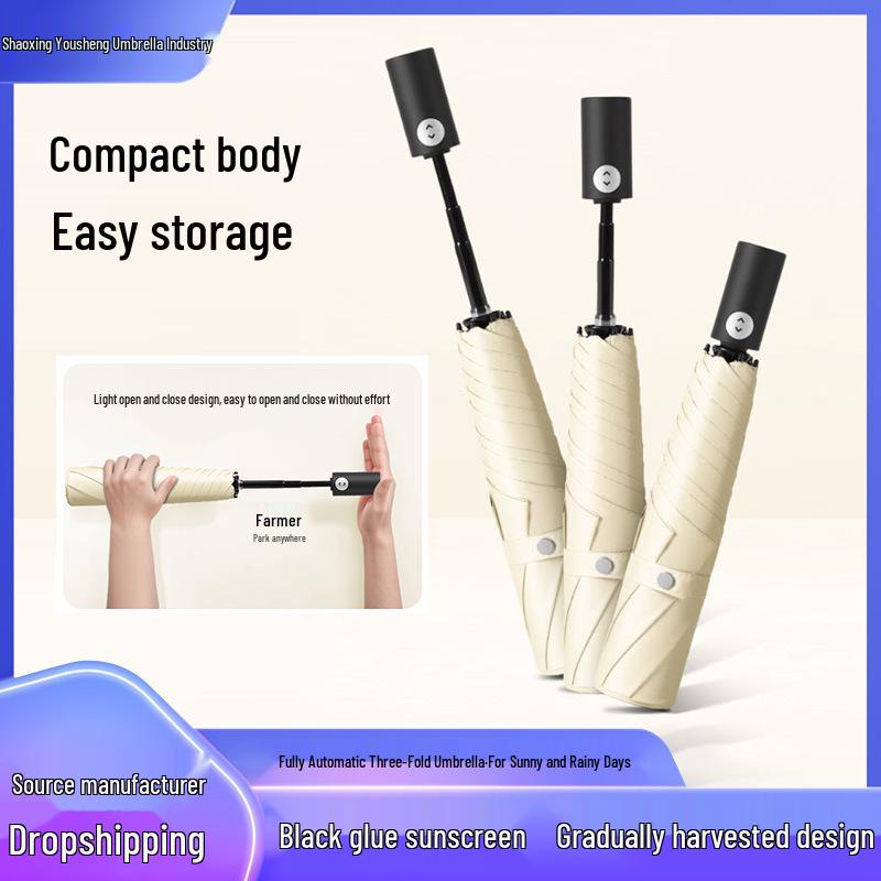 Ультралегкий автоматический складной зонт с черным клеевым покрытием от солнца Sky Blue