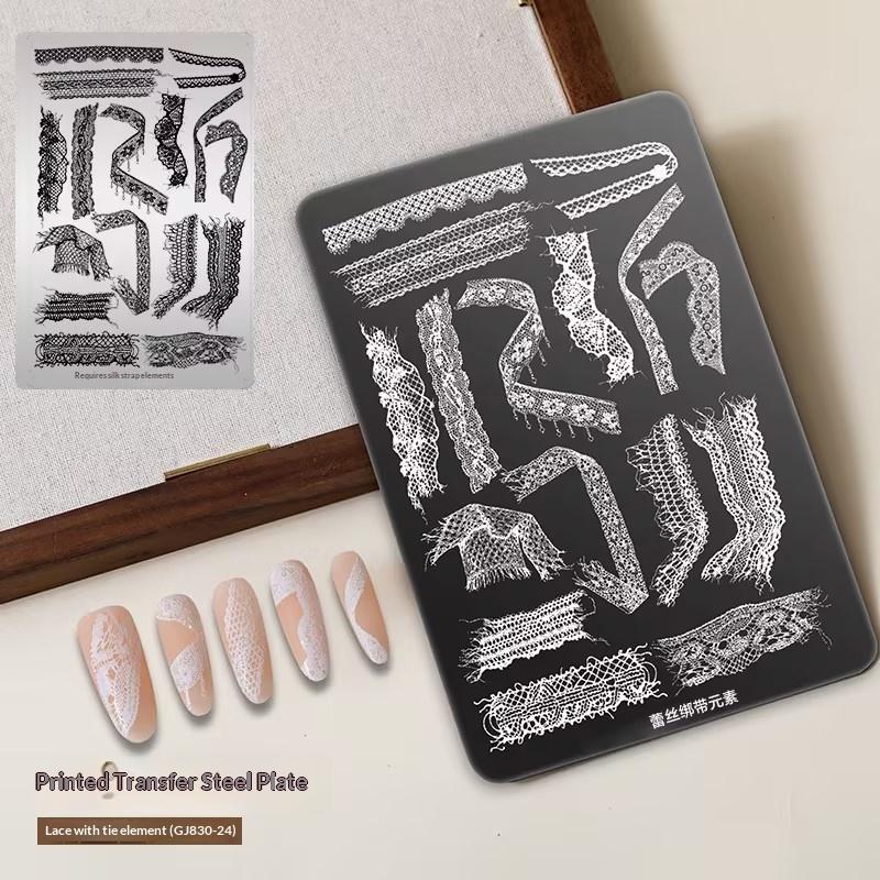 Lace Nail Art Transfer Printing Steel Plate Bowknot Polka Dots Nail Tools Bowknot Silicone Stamp Template