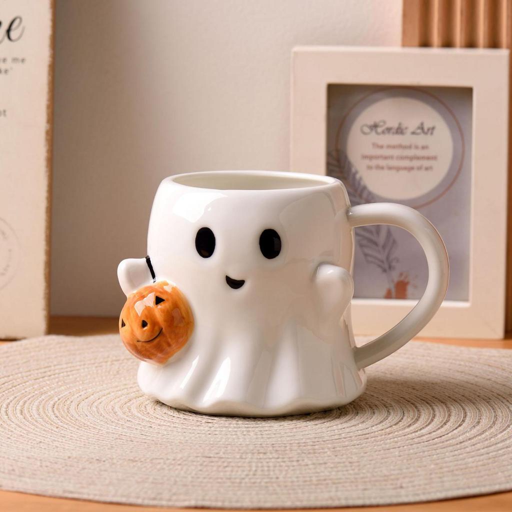 600ML Halloween Cute Ghosts Ceramic Mugs Ceramic Drinking Glass With Handle Halloween Pattern Cup Ghost water cup Coffee Mug