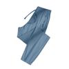 Calça feminina casual cor sólida elástica cintura reta casual com bolsos