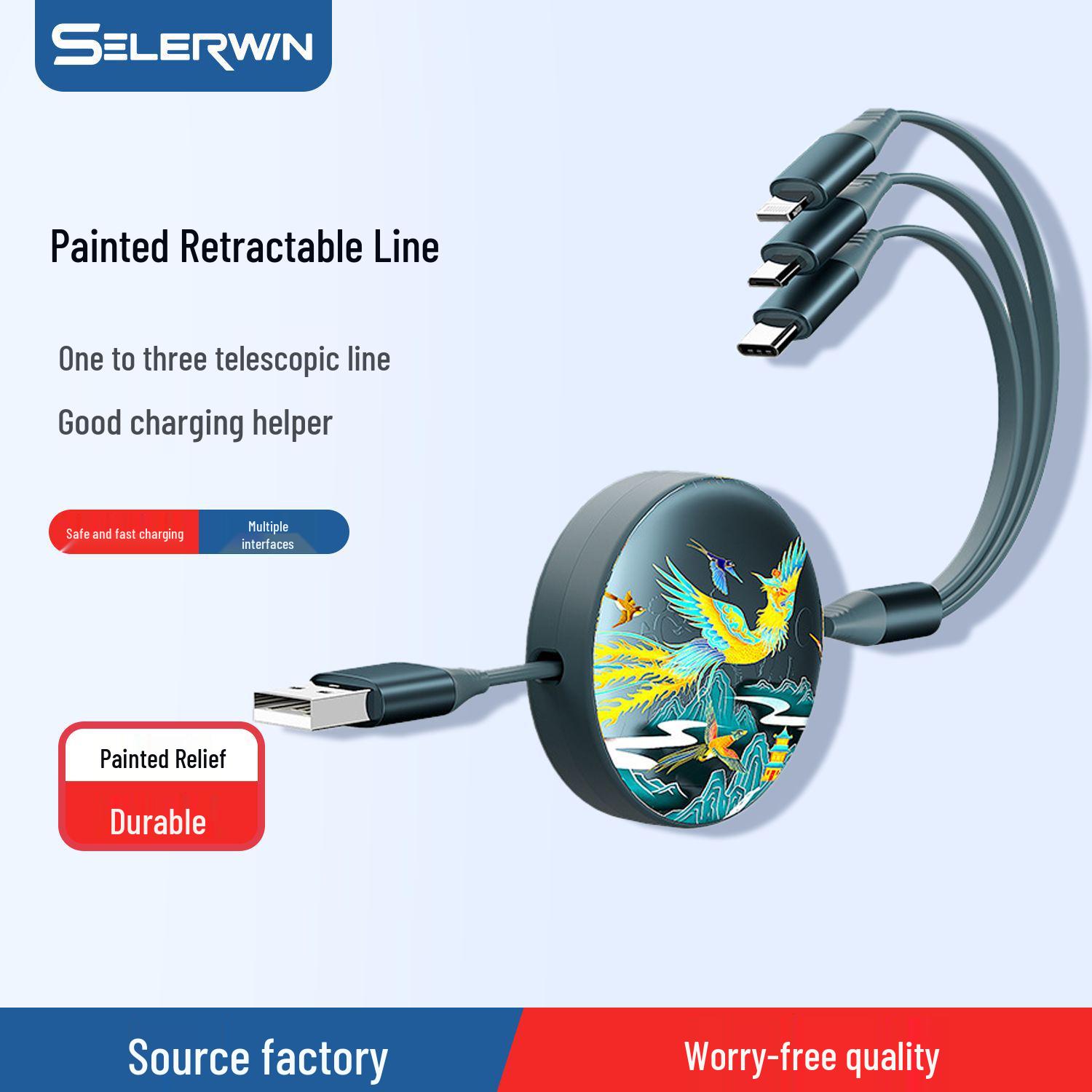 

Втягивающийся кабель 3-в-1 для быстрой зарядки устройств Android/iOS/Type-C 1.2m серебро белый