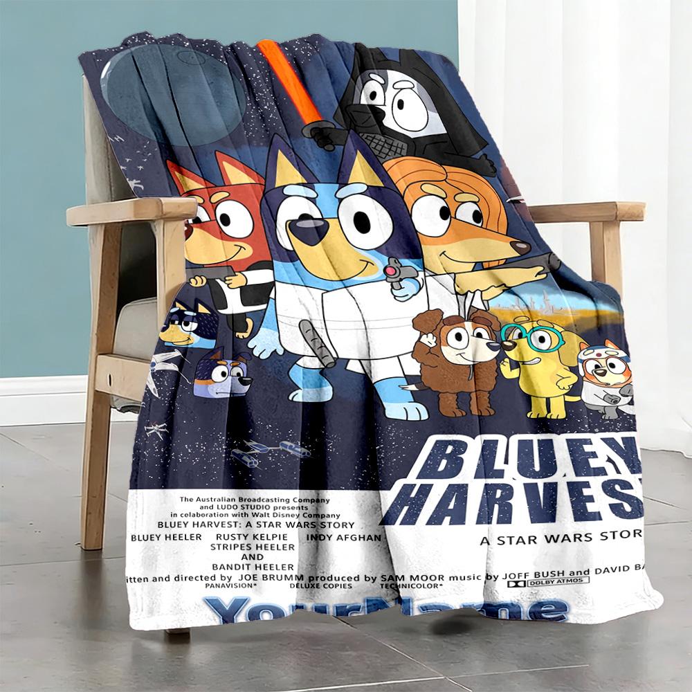 Bluey 22 Customize Text Blanket Cozy Personalized Blanket Soft & Cozy Versatile for Seaside Livingroom Office Chair Nap Four Seasons Multipurpose
