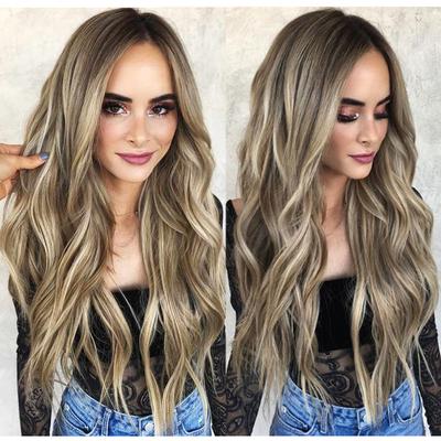 Ladies Long Wavy Natural Heat Resistant Hair Synthetic Wig Mix Blonde Brown Wigs for Women Daily Use Cosplay