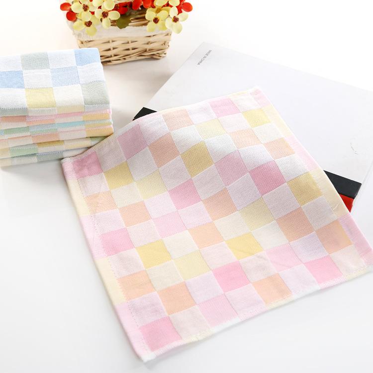Soft Double Gauze Colored Plaid Baby Square Towel