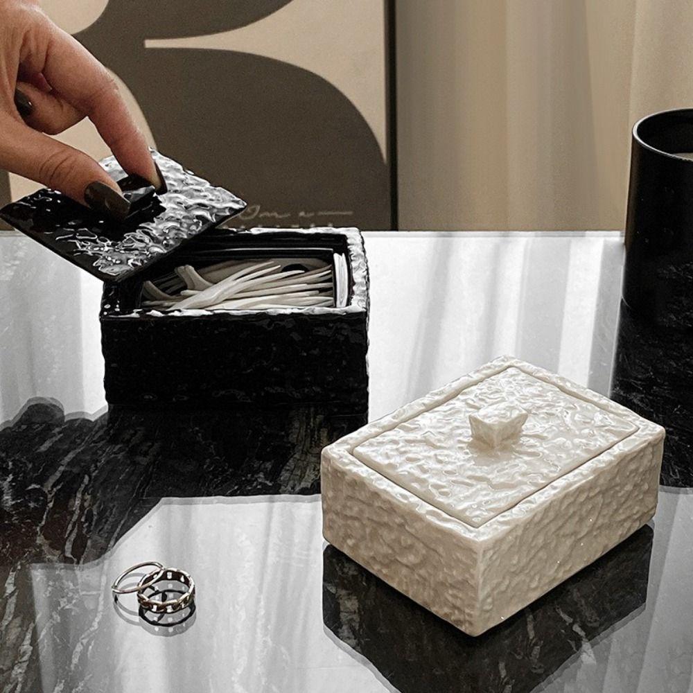 Hammered Pattern Cotton Swab Box Large Capacity Toothpick Holder Jewelry Storage Box Bedroom