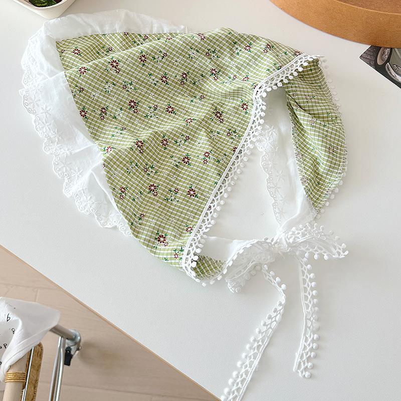 Headscarf summer women's pastoral triangle scarf literary retro crochet triangle scarf hat Y2K hot girl girl children hollow bud