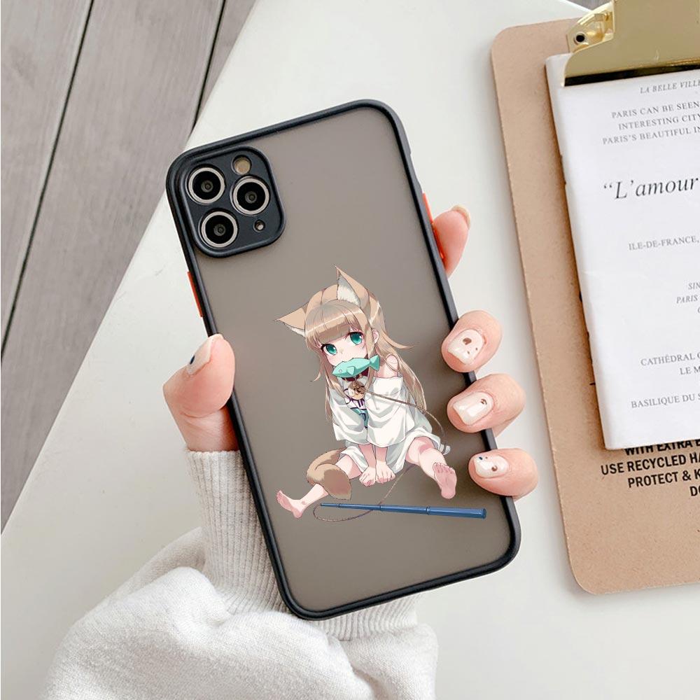 Animal Shockproof Matte Phone Case For Iphone 11 12 13 Pro Max Mini 7 Plus XR X S Cover Cute Pinched Face Eat Snacks Cat Cosplay