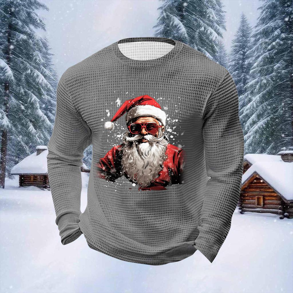 Herre Juleprint Rund Hals Langermet Topper Herre Sport Stor Størrelse Casual Rund Hals Topper