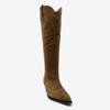 Bottes de cowboy montantes pour femme en daim marron Bout pointu Talon bloc Style western Confortables Élégantes pour un usage quotidien Semelle intérieure souple et confortable Conception antidérapante
