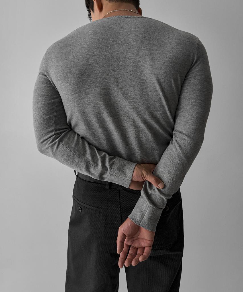 BOWLOW PRODUCT Essential V-Neck Muscle Long Sleeve Knit [Gray]