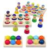 Montessori Sorting Board Puzzle Game Solid Wood Rainbow/Macaron Color Tray Villain Bead Color Cognition Matching Educational Toy