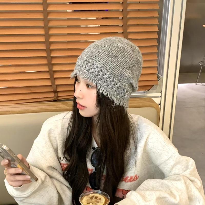 Hollow Lace Breathable Knitted Hat Women's Autumn and Winter Thin Versatile Pullover Hat Baotou Hat Cold Hat Stack Wool Hat