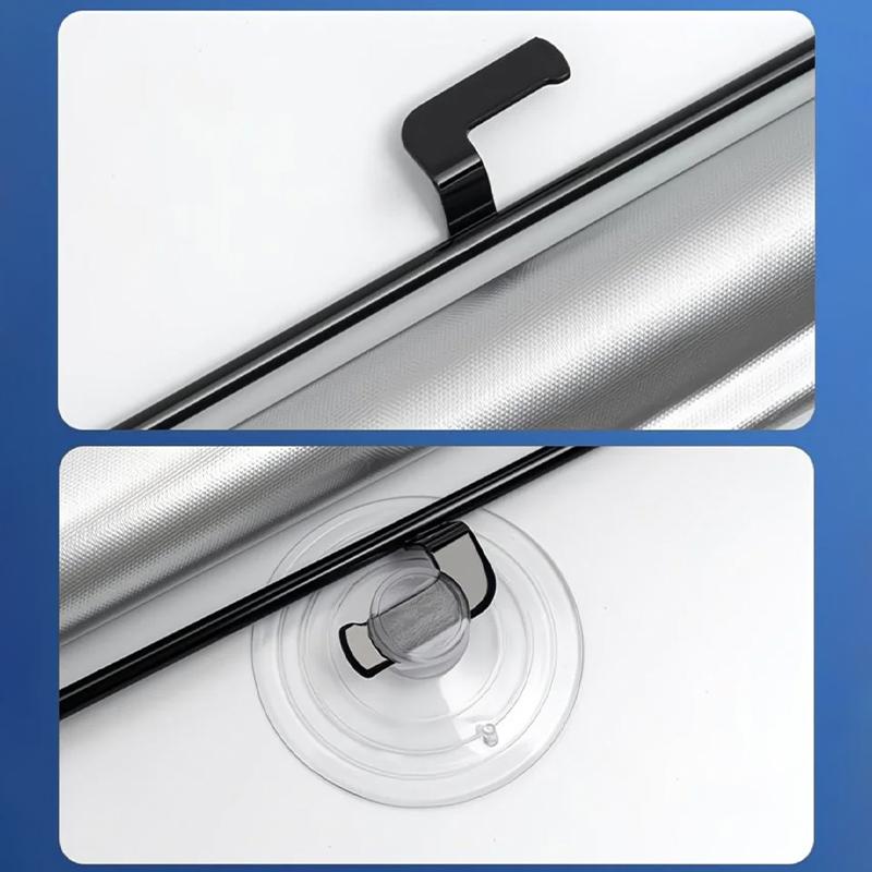 No Drilling Retractable Roller Window Shades Silver Coating Black Blackout Blind Shade Temporary Cover Curtain for Home Car