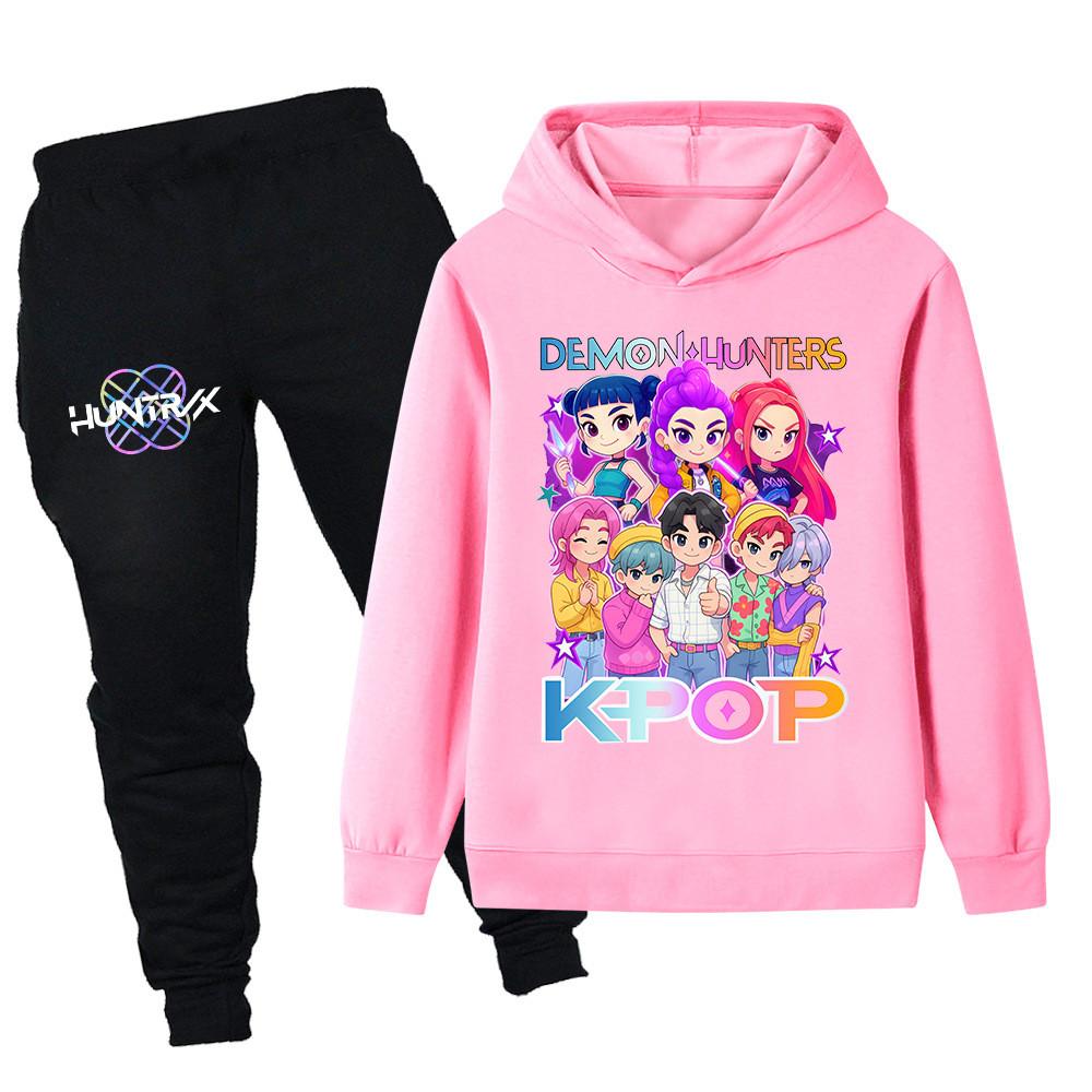 PB1201 Kinder Jungen Mädchen Kpop Mira Zoey Rumi Sajaboys Print Langarm Kapuzenpullover Hose Hosen Kleidung Sets