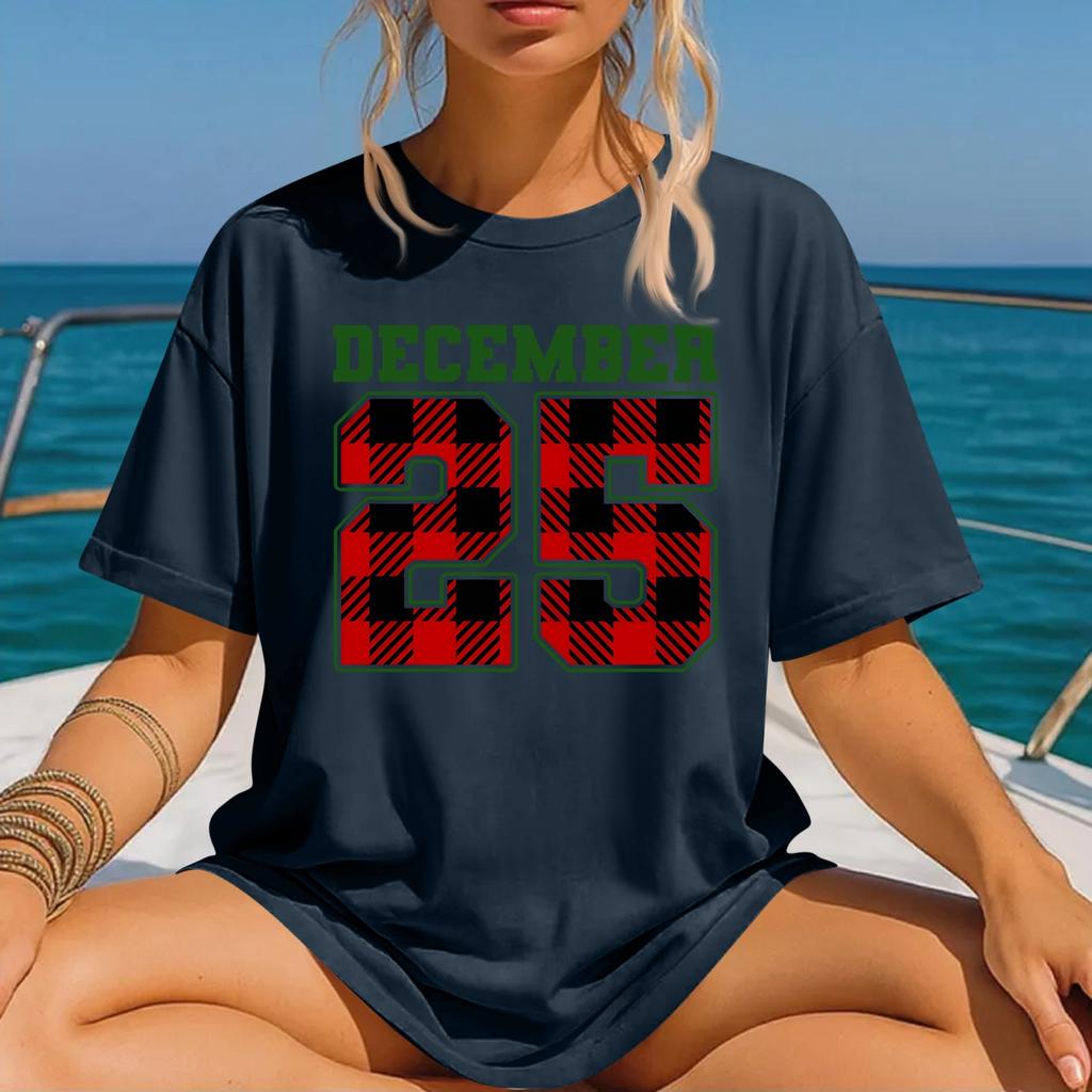 Moda feminina estampada gola redonda manga curta camiseta pulôver top