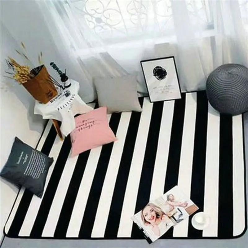 Korean-Inspired Plush Area Rug – Black & White Simple Thick Non-Slip Carpet for Living Room, Bedroom, Modern Home Decor