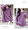Women's Round Neck Loose Fleece Wool Sweater with Rolled Hem, Soft and Fluffy, Sequin Yarn, Autumn Winter Cashmere Pullover.