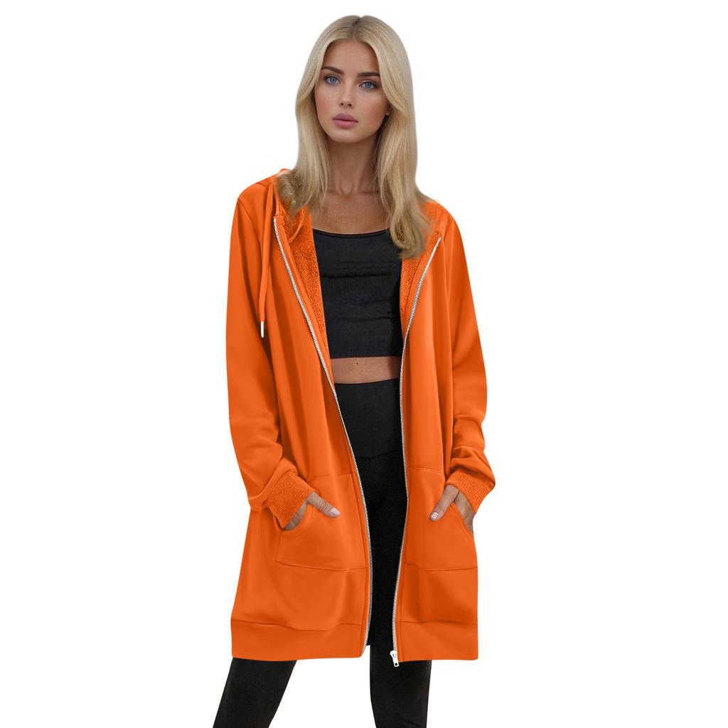 Women's Solid Color Zippered Sweatshirt Top Daily Casual Raglan Long Jacket (Without Hood Drawstring)