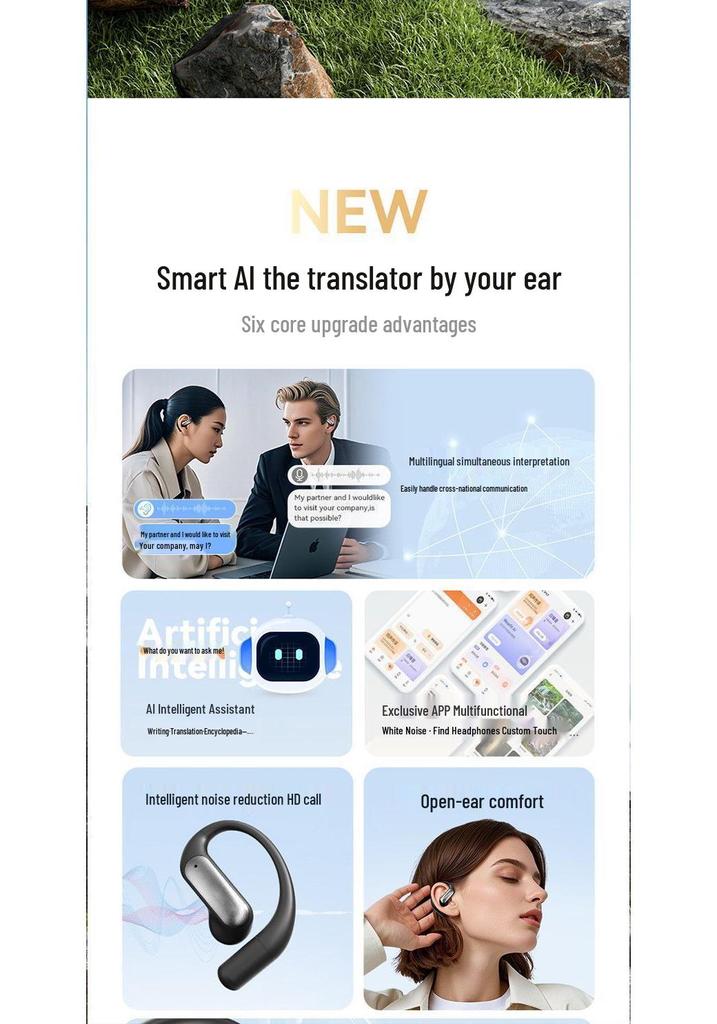 M118 AI Smart Translation Earbuds with Long Battery Life and Display, Semi-in-ear, Ear-hook Bluetooth.