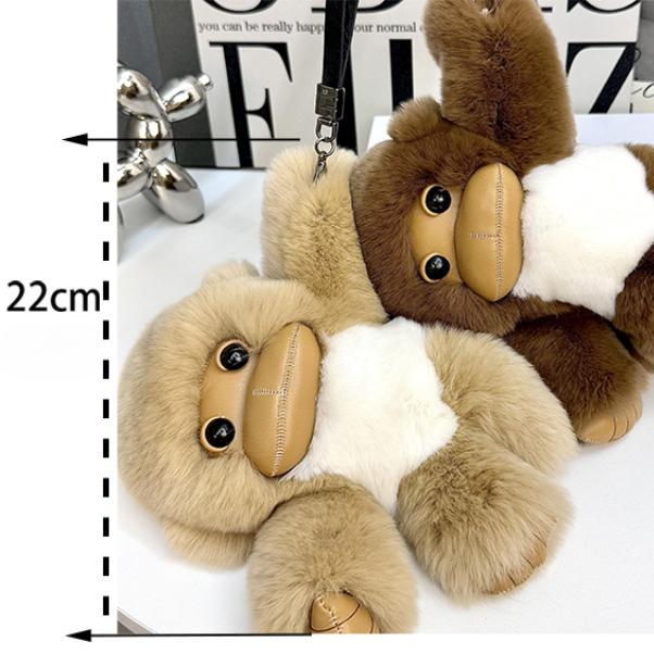 [Little Monkey] Real Rex Rabbit Hair Bag Pendant Car Keychain Cute School Bag Pendant