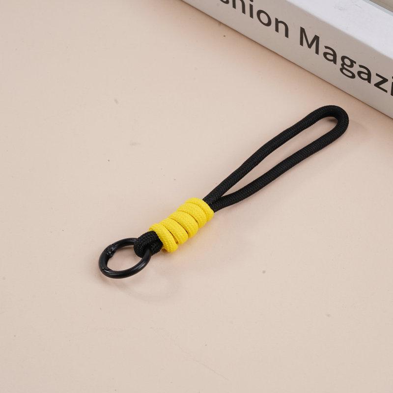 Multifunctional Color Block Woven Lanyard Keychain with Cartoon Plush Bag and Perler Bead Pendant
