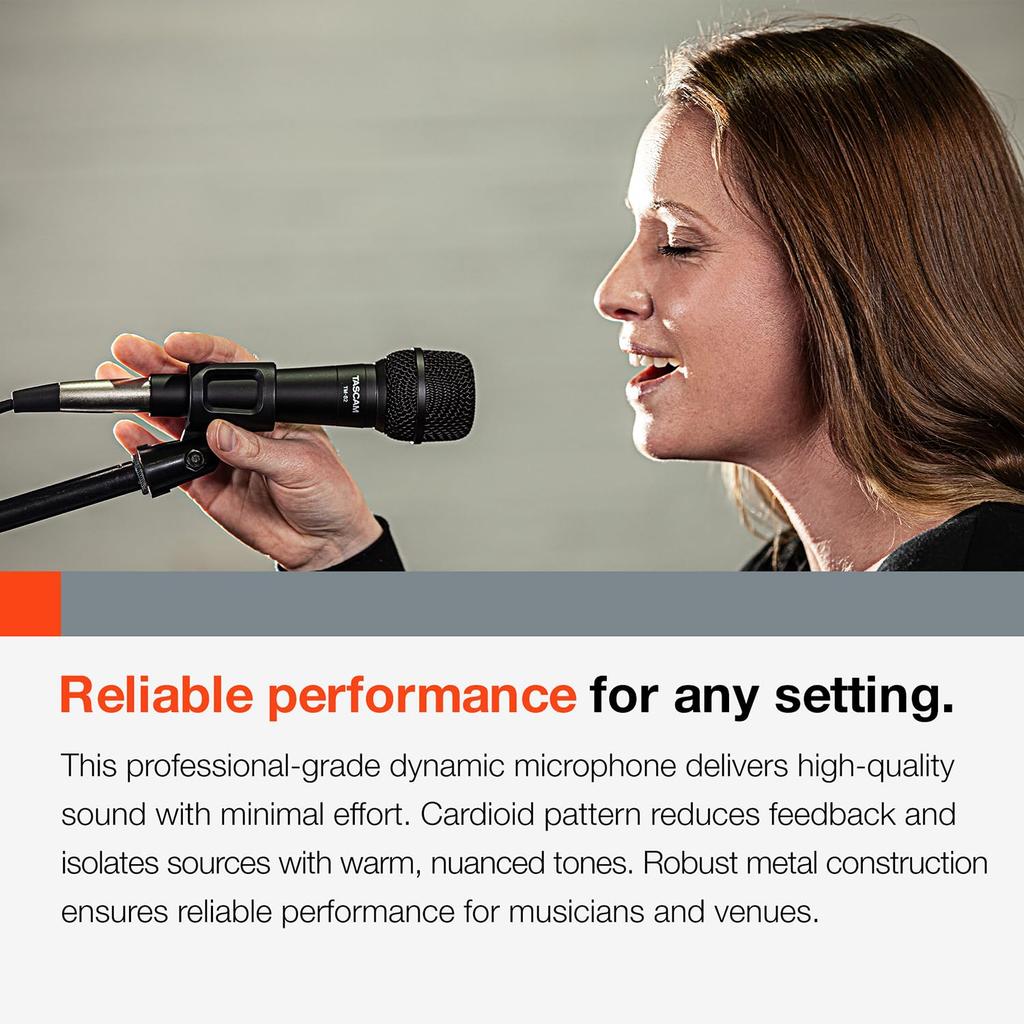 TASCAM Vocal Dynamic Microphone with Mic Holder for YouTube Live Simple PA Music and Karaoke TM-82 Vocals, Streaming, Recording, Events, Equipment,