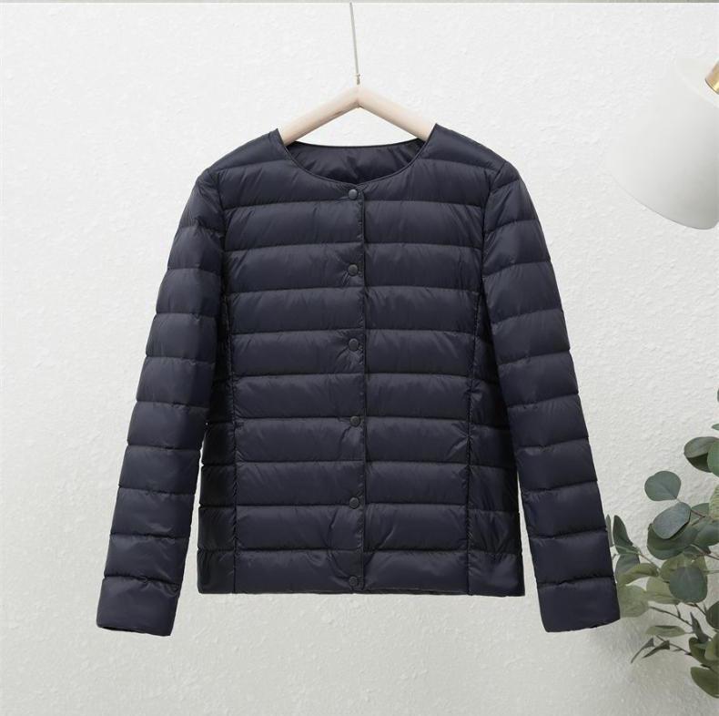 2024 Women's Lightweight Collarless Down Jacket, Short Round Neck, Thin Outerwear