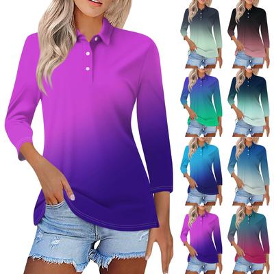 Women's Fashion Casual Lapel 3/4 Sleeve Print Shirt Women's Button Up Tops