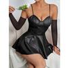 Plus Size Women Sexy Lingerie Wetlook Leather Dress Straps Shiny Latex Erotic Dress Push Up Bra Bag Hip Skirt Babydolls Clubwear