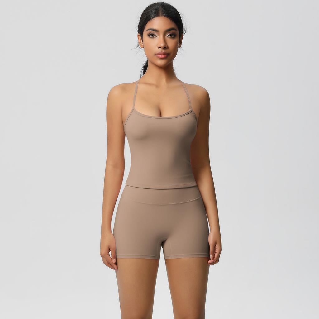 New Solid Color Strap Back Sports Bra Set With High Waist, Hip Lifting, Running, Fitness, Yoga Clothing Set For Women