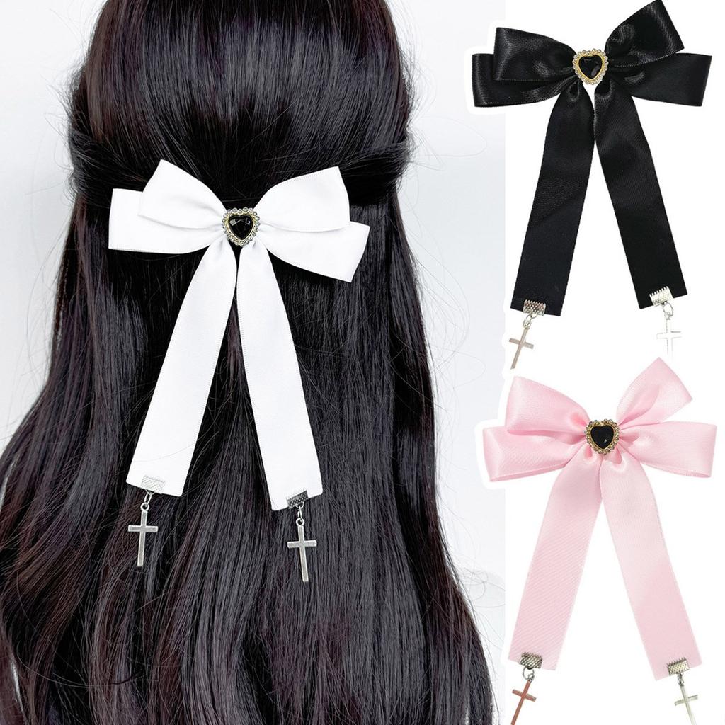 Bowknot Hair Clip Cross Pendant Hair Pin Subculture Hair Barrettes NonSlip Teens Girl Cool Hair Decors Ponytail Holder