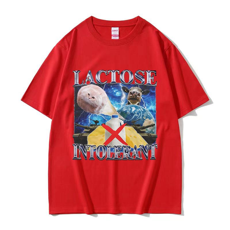 

Lactose Intolerant Funny Cat Meme Graphic Tee Shirt Unisex s Vintage Fashion Cotton Clothing Short Sleeve T-Shirts Streetwear Tops 4XL