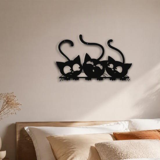 Cute Nursery Wall Decor Metal Black Cat Art, Cartoon Kitten Silhouette Decoration, Decorative Creative Lover Gifts Sculpture for Lovers, Minimalist