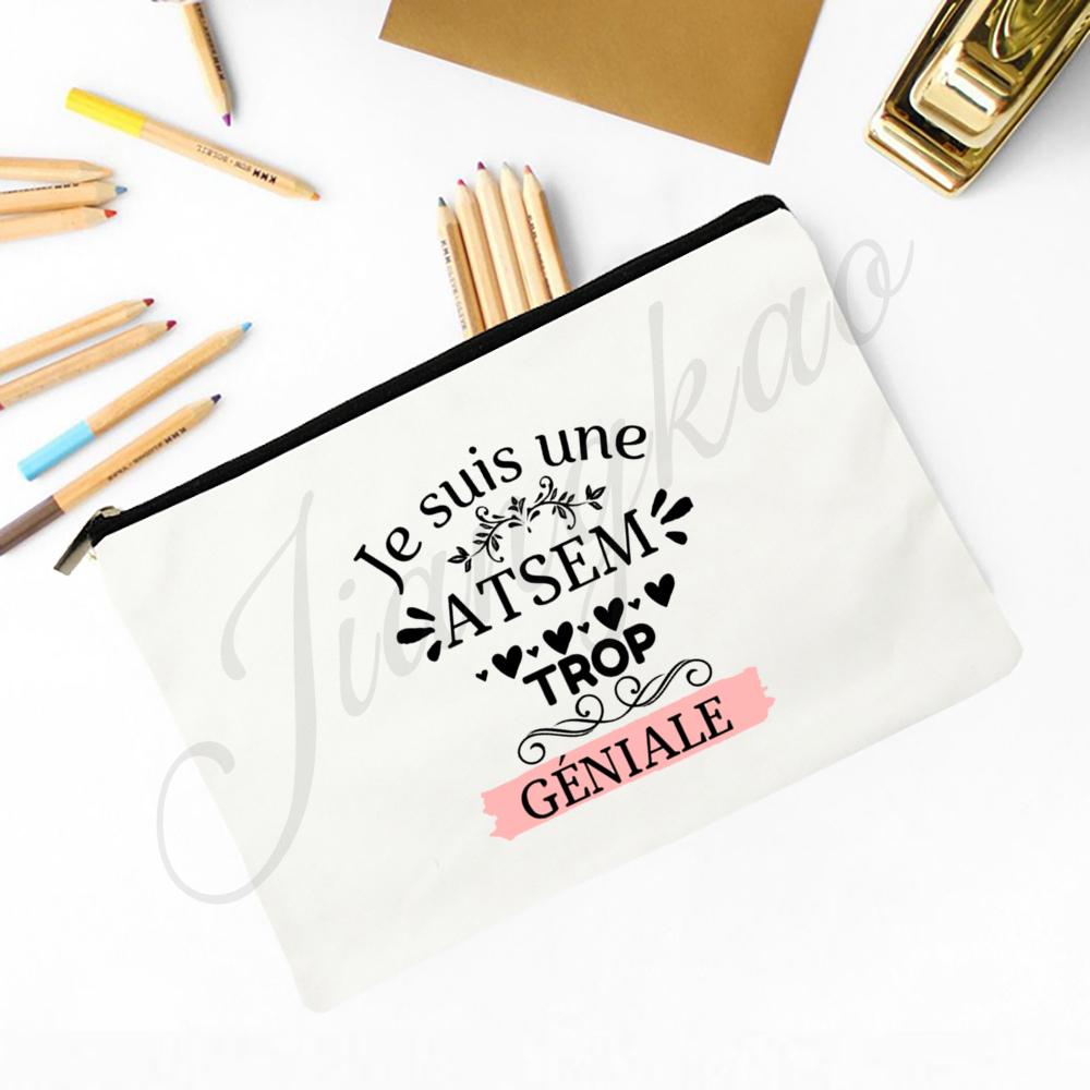 French Printed Makeup Bag Travel Neceser Travel Toiletry Organizer School Pencil Bags Graduate Gift for Maitresse Atsem Aesh Avs