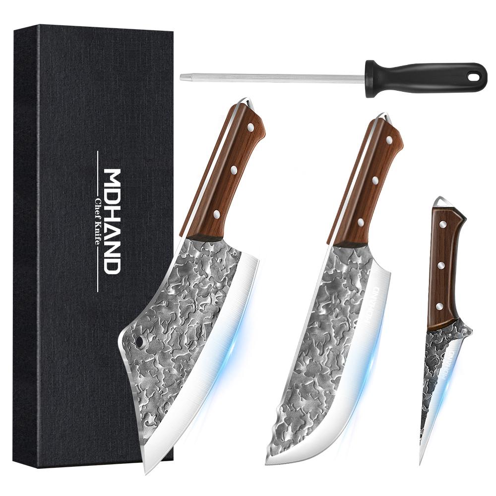 Hochkohlenstoffstahl Klinge Metzger Messer Set Handgeschmiedet mit Ergonomischem Holzgriff Küchenmesser Set