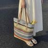 Rainbow Striped Color-blocked Handmade Straw Shoulder Bag Lightweight Breathable Beach Bag Casual Retro Style Large Capacity New