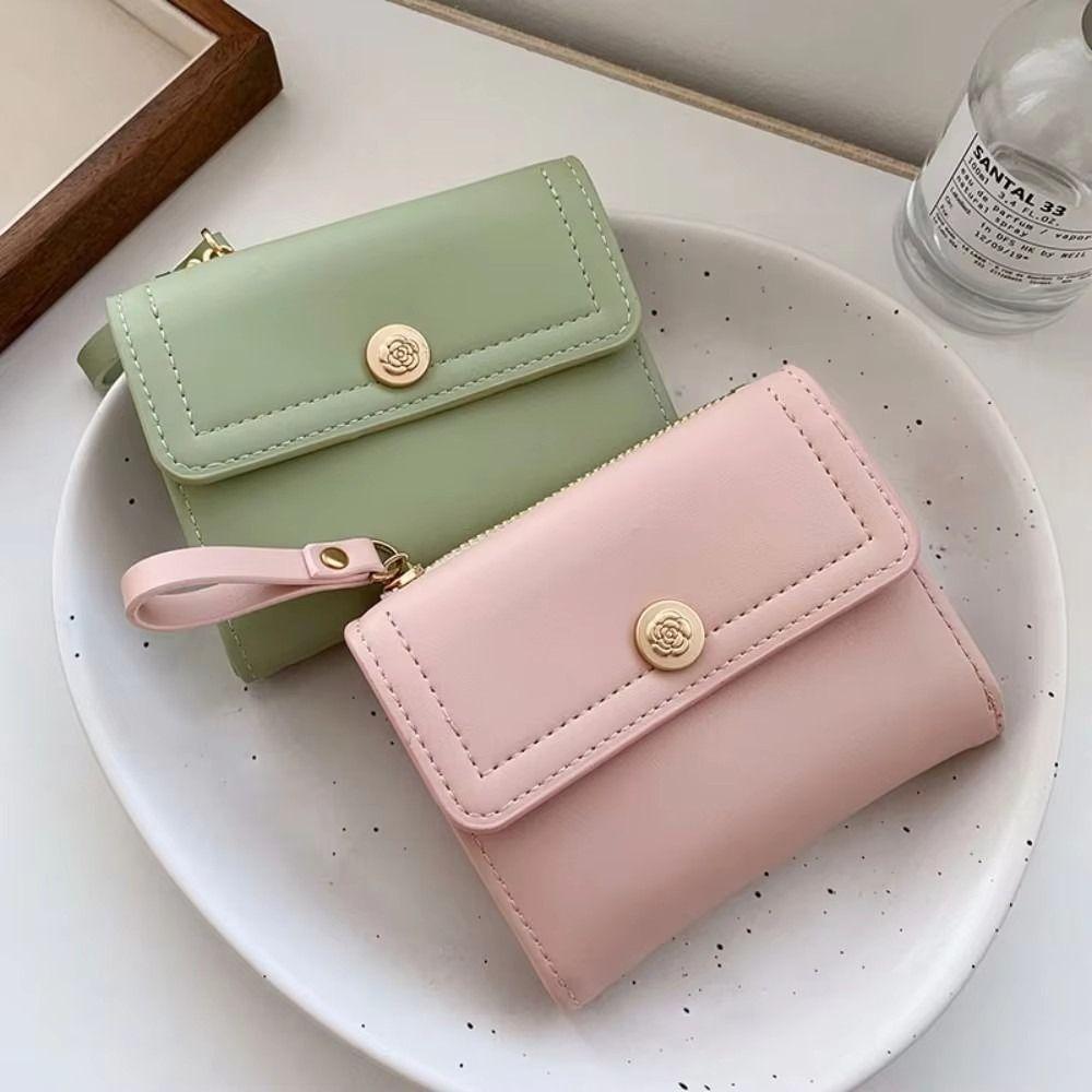 Solid Color Trifold Wallet Minimalist Student Purse Simple Women's Wallet  Card Holder