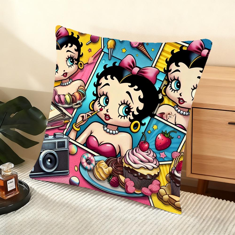 B-Betty B-Boop Cushion Cover Soft Short Plush Pillow Cover Smooth Cozy Texture Aesthetic Cushion Case Home Decor