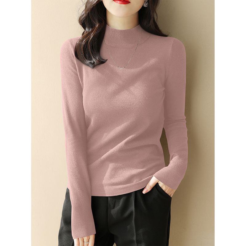 

Зима Новое поступление Темно-серый Длинные рукава Трикотаж Стройнящий Облегающий Внутренний Базовый Топ Шерстяной Свитер с воротником-стойкой Женский Girl powder L