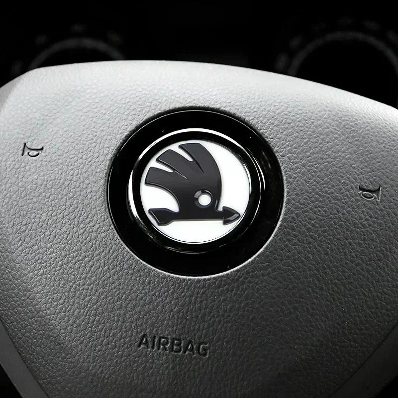 1Pcs 46mm Car Steering Wheel Emblem Interior for SKODA NM40 Kodiaq Yeti Rapid Spaceback Fabia 1 2 Karoq Octavia A5 RS Superb Stickers