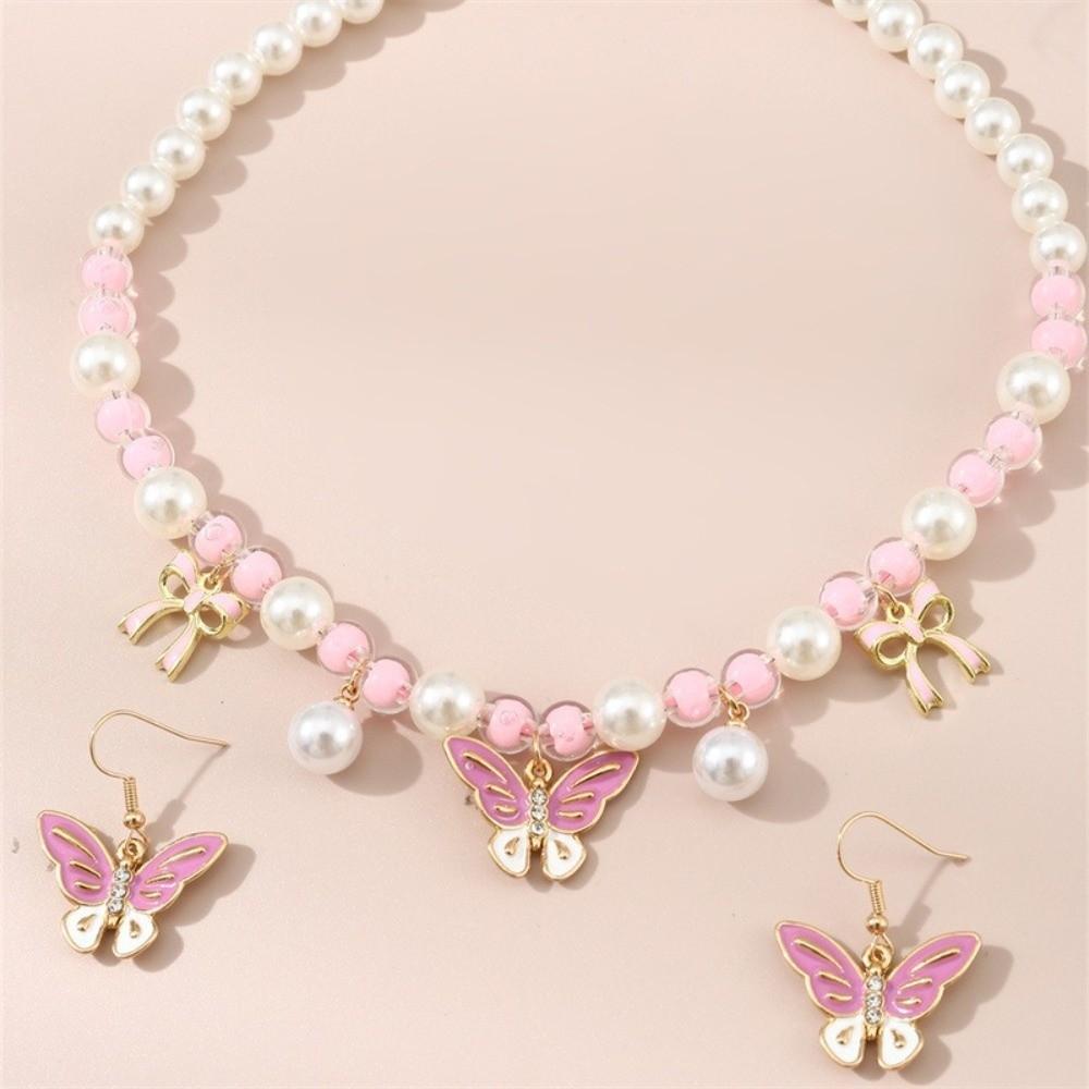 Pink Pearl Beaded Necklace Hand Chain Sweet Style Ear Pendants  Children's