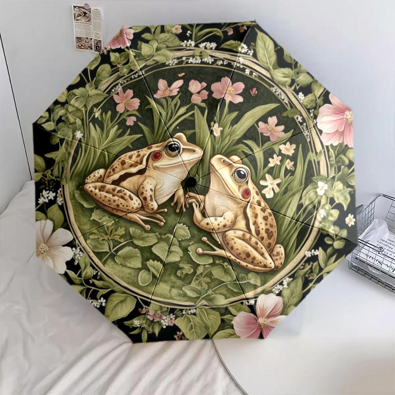 

Beautiful Frog pattern, automatic folding umbrella, portable and foldable design, 8 ribs, a Christmas or birthday gift.