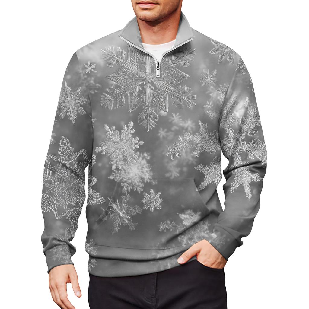 Men's Loose Casual 1/4 Zip Sweatshirt Fashion Printed Long Sleeve Top With Pockets