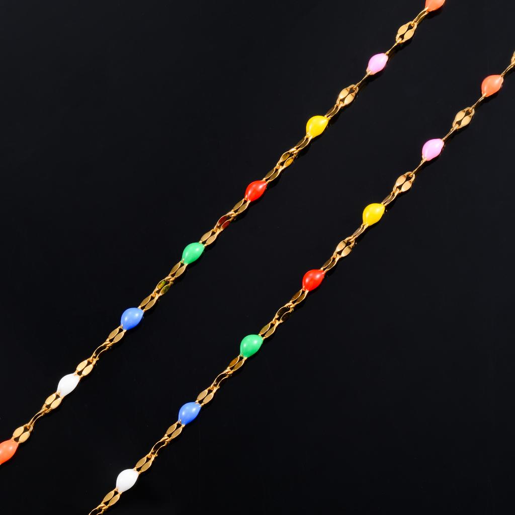 2.5mm Wide Gold Color Stainless Steel Lip Link  Chain Multi color Enamel Bead Necklace for Men Women Fashion Jewelry Gift