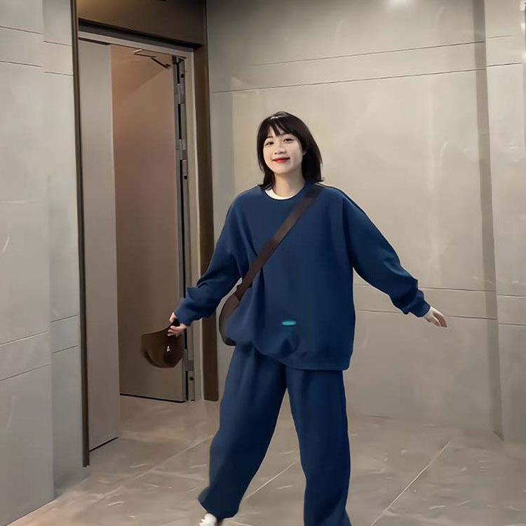 Women's Autumn/Winter Casual Sports Suit - Loose Slimming Round Neck Sweatshirt & Joggers Two-Piece Set