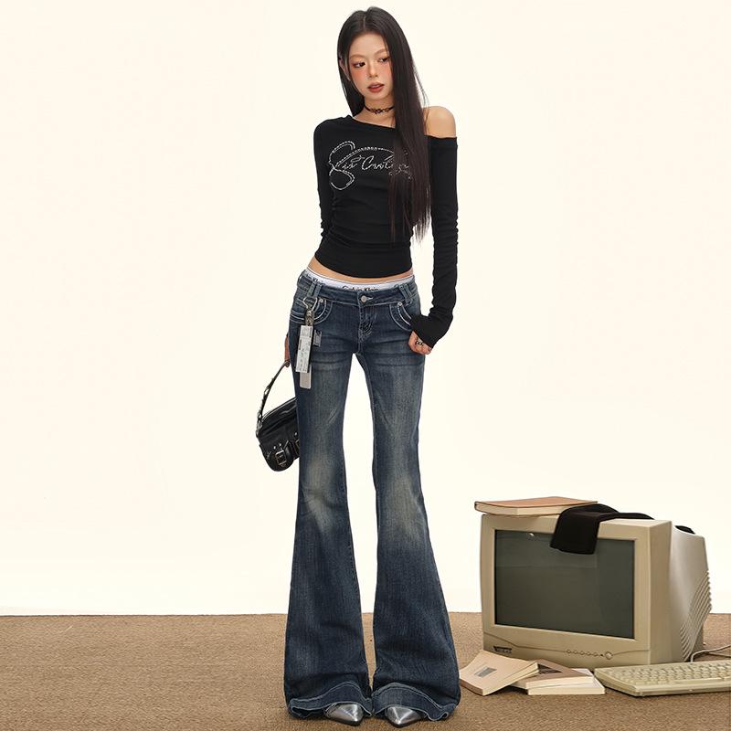 

Retro Low Waist Distressed Flare Jeans for Women M