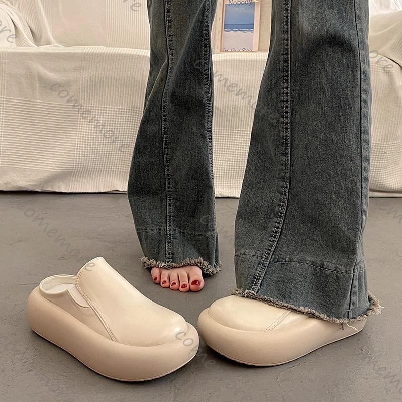 Comemore Thick Bottom Baotou Half Slippers for Women Casual Outside Wear Flat Platform Mules Slipper Spring Autumn Ladies Slides