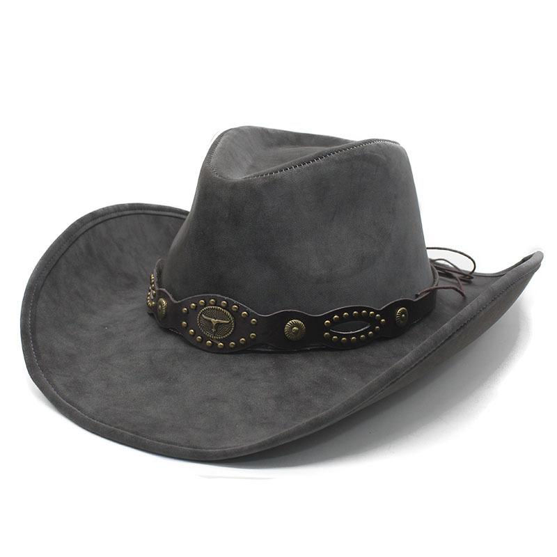 Big-brimmed Top Hat Retro Bull Head Decorative Leather Gentleman's Hat Tibetan Ethnic Style Knight Hat