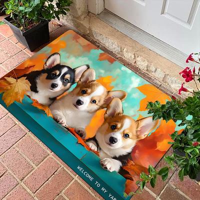 1Pcs Anti Fatigue Kitchen Rugs, Rustic Corgi PuppyPrint Waterproof Non-Slip Thick Cushioned Kitchen Mat Heavy Duty Comfort Standing Mat for Kitchen