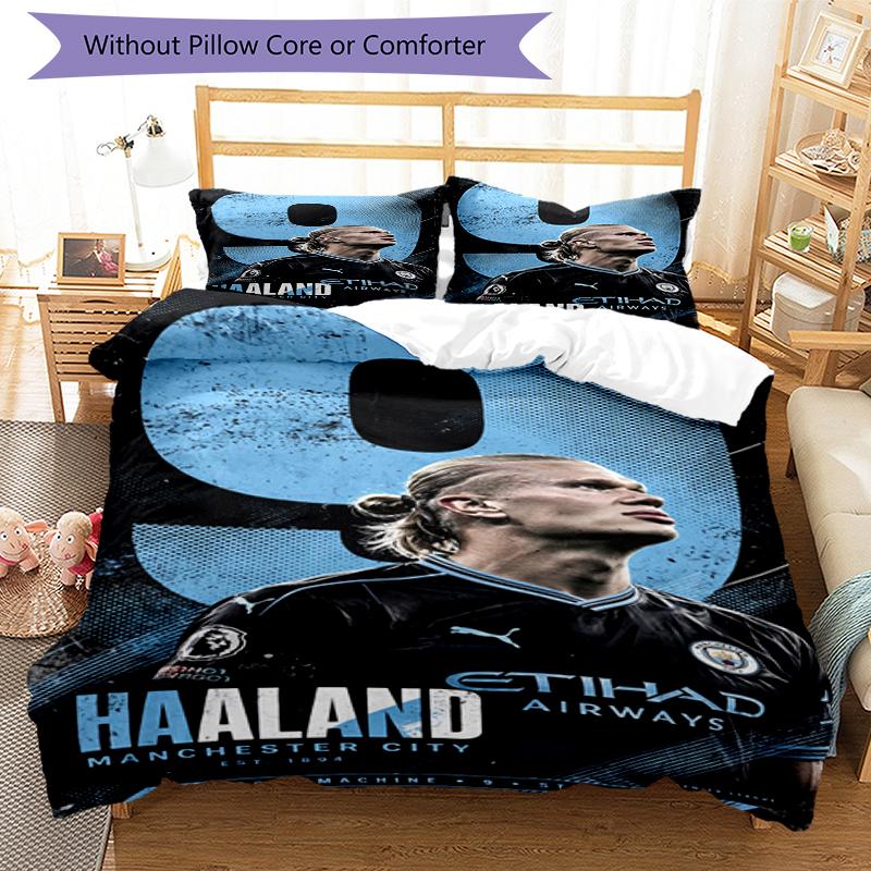 3pcs Manchester City Bedding Set Duvet Cover Closure Includes 1 Duvet Cover & 2 Pillowcases, Soft and Comfortable for All Seasons.